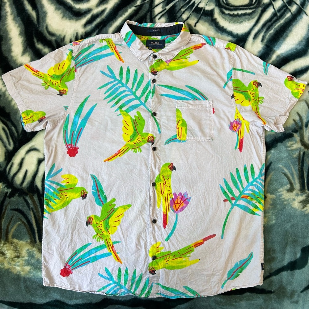 Roark Jamie Thomas Capsule Hawaiian Shirt Parrots Print Size XL